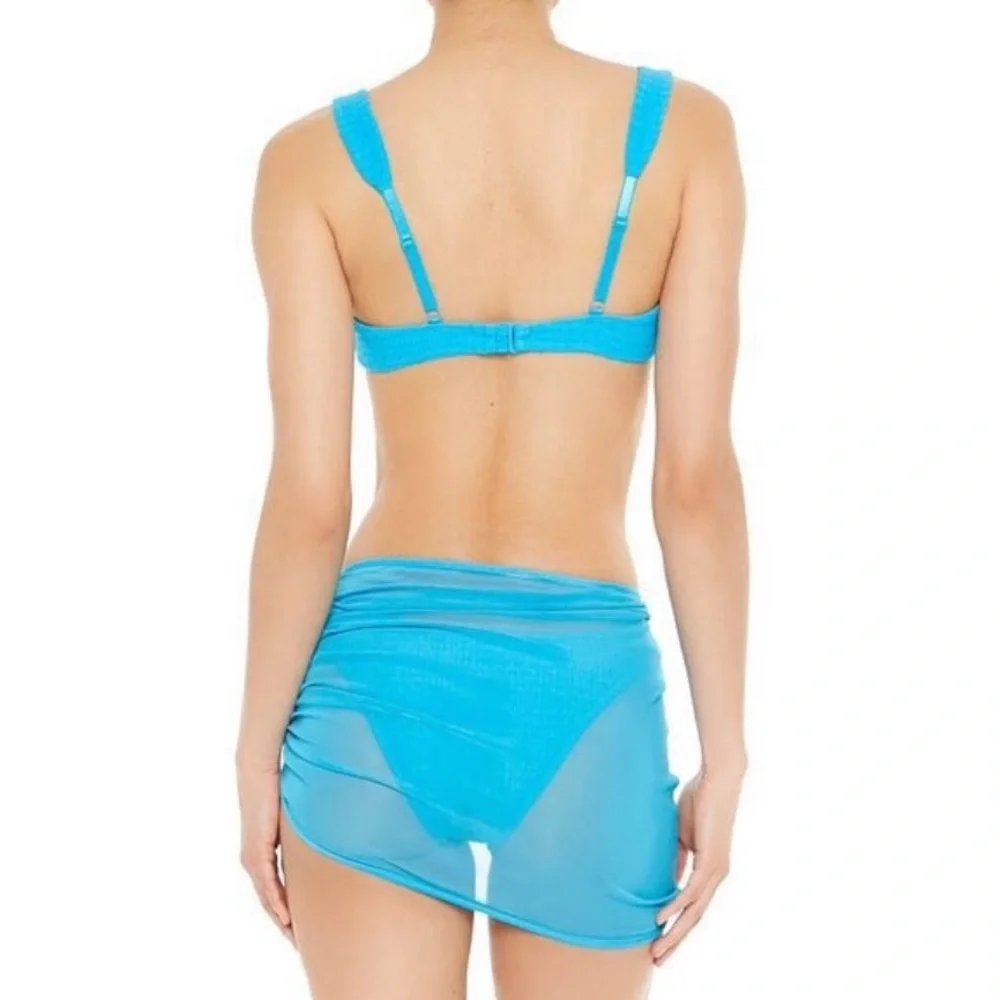 Forever 21 Turquoise Blue Bikini Set with Sheer Sarong